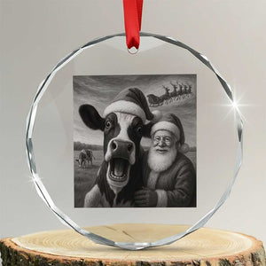 Funny Santa Selfie with Cow Christmas Crystal Glass Ornament TS14 Transparent Glass 3'' Circle Print Your Wear