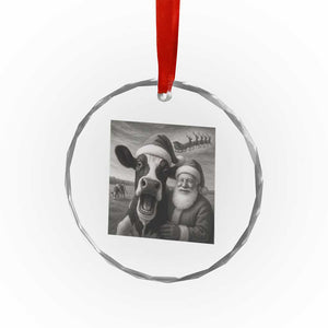 Funny Santa Selfie with Cow Christmas Crystal Glass Ornament TS14 Print Your Wear