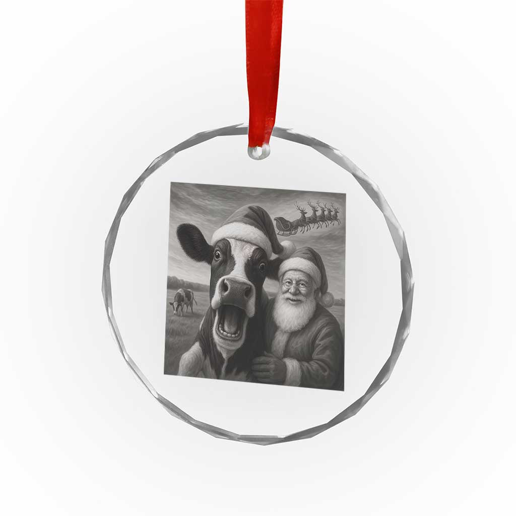 Funny Santa Selfie with Cow Christmas Crystal Glass Ornament TS14 Print Your Wear