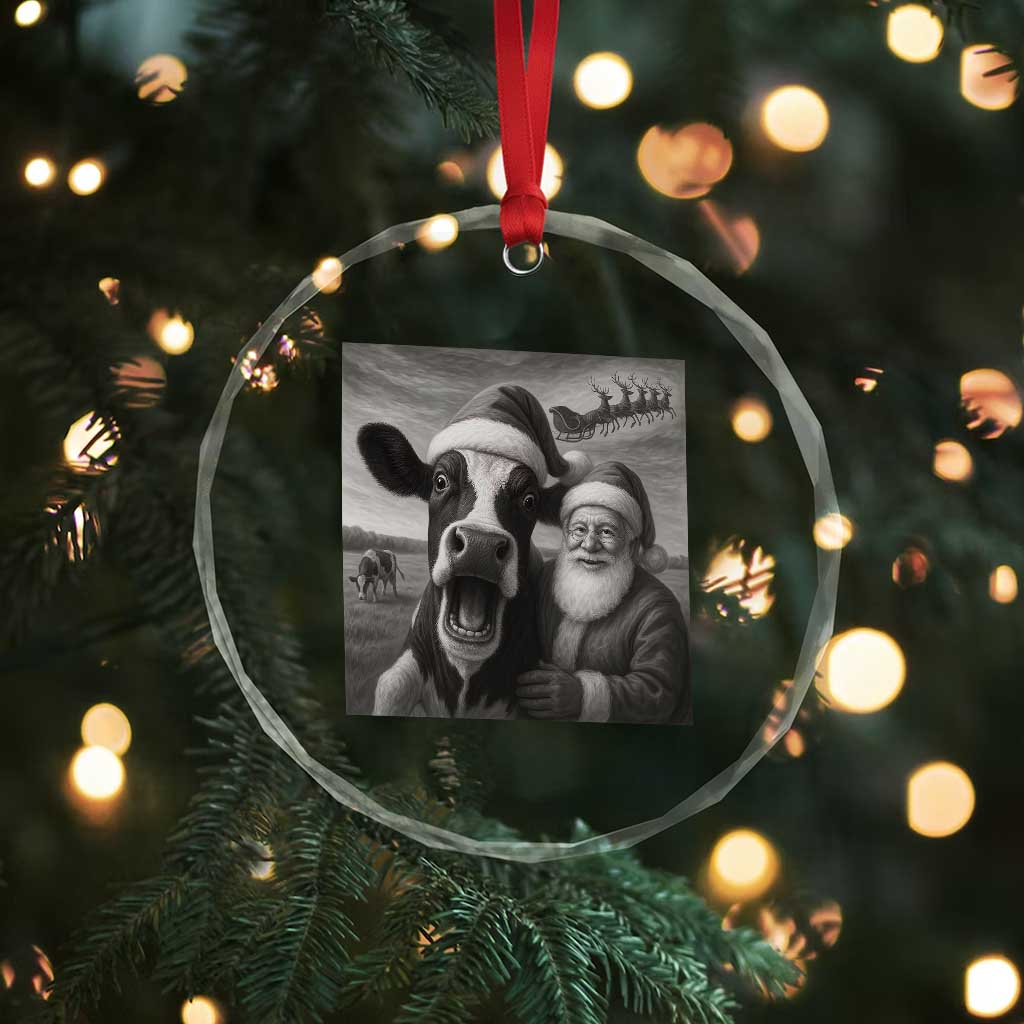 Funny Santa Selfie with Cow Christmas Crystal Glass Ornament TS14 Print Your Wear