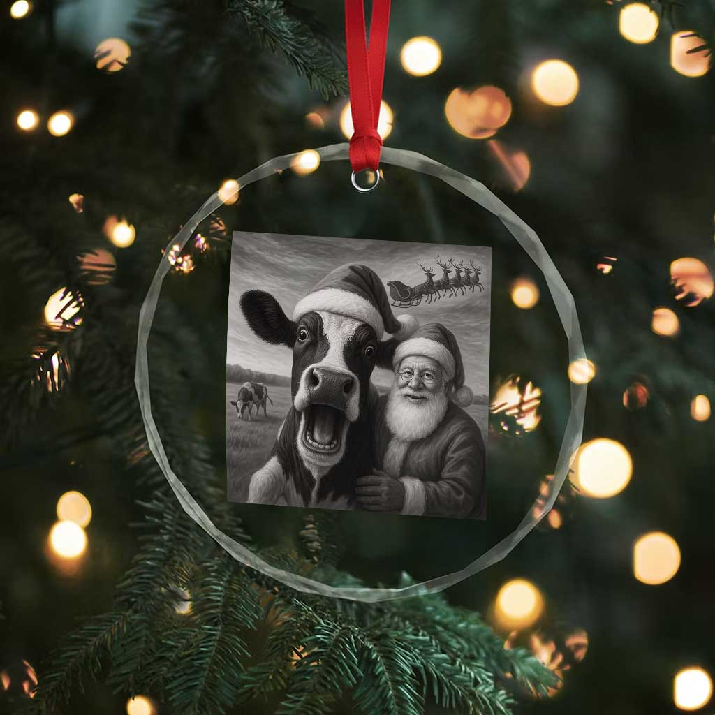 Funny Santa Selfie with Cow Christmas Crystal Glass Ornament TS14 Print Your Wear