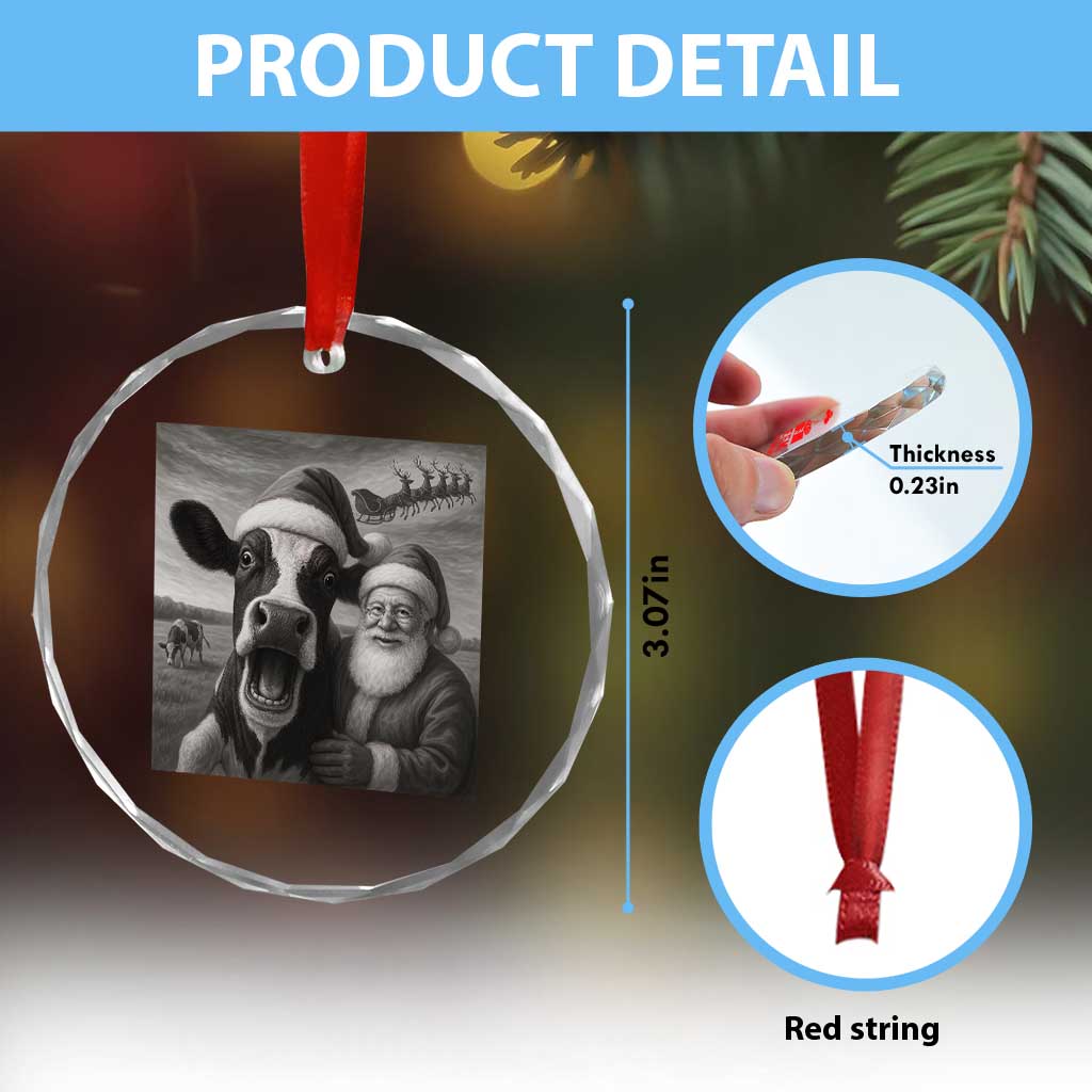 Funny Santa Selfie with Cow Christmas Crystal Glass Ornament TS14 Print Your Wear