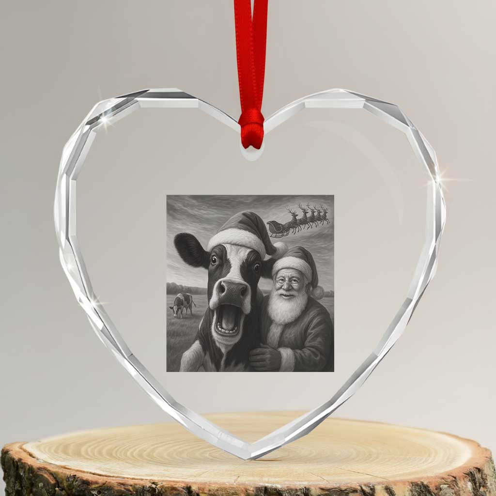 Funny Santa Selfie with Cow Christmas Heart Crystal Glass Ornament TS14 Transparent Glass 3'' Heart Print Your Wear