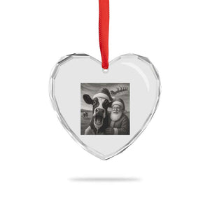 Funny Santa Selfie with Cow Christmas Heart Crystal Glass Ornament TS14 Print Your Wear