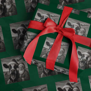 Funny Santa Selfie with Cow Xmas Wrapping Paper Roll TS14 Green Print Your Wear