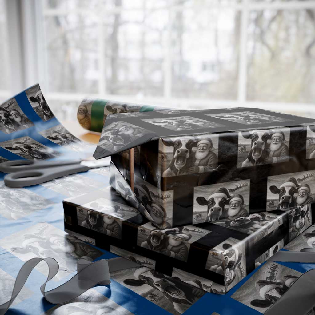Funny Santa Selfie with Cow Xmas Wrapping Paper Roll TS14 Black Print Your Wear