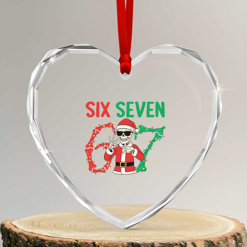 Funny Santa Skeleton Says Six Seven Heart Crystal Glass Ornament Christmas Meme Gift TS12 Transparent Glass 3'' Heart Print Your Wear