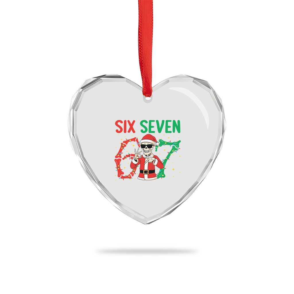 Funny Santa Skeleton Says Six Seven Heart Crystal Glass Ornament Christmas Meme Gift TS12 Print Your Wear