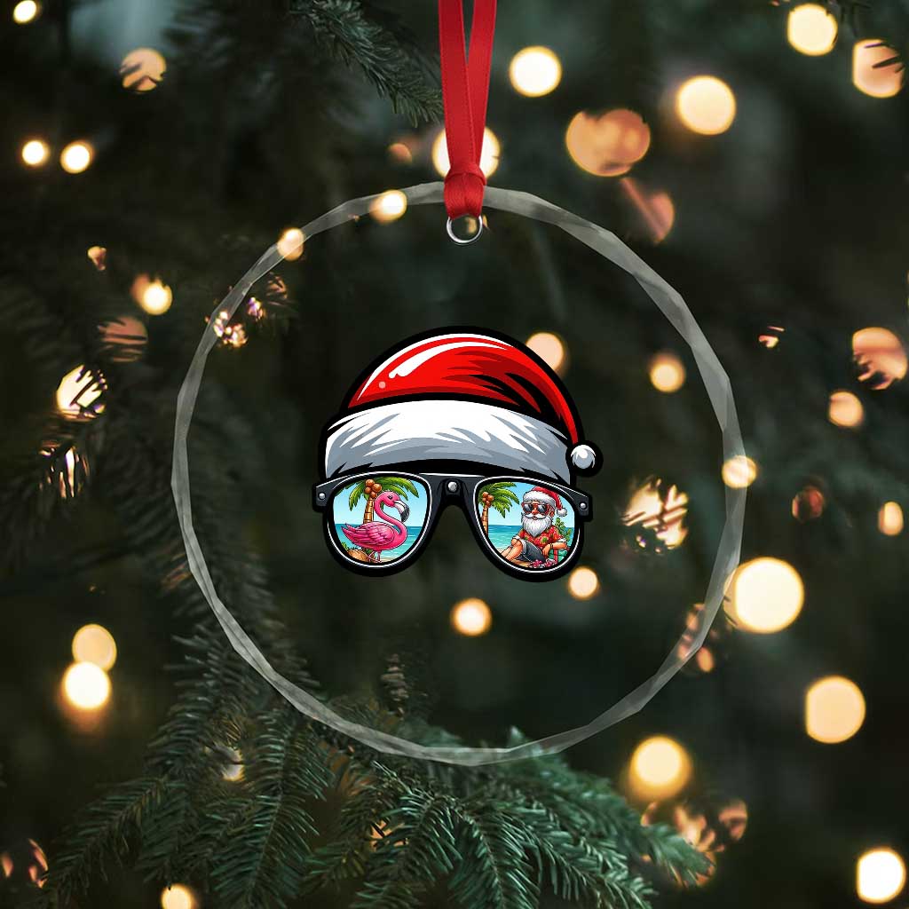 Funny Santa Sunglasses Crystal Glass Ornament Beach Christmas Vacation Graphic