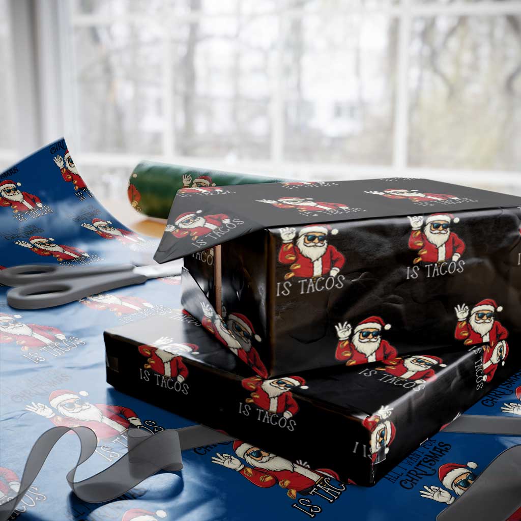 Funny Santa Taco Christmas Wrapping Paper Roll All I Want For Christmas Is Taco TS14 Black Print Your Wear