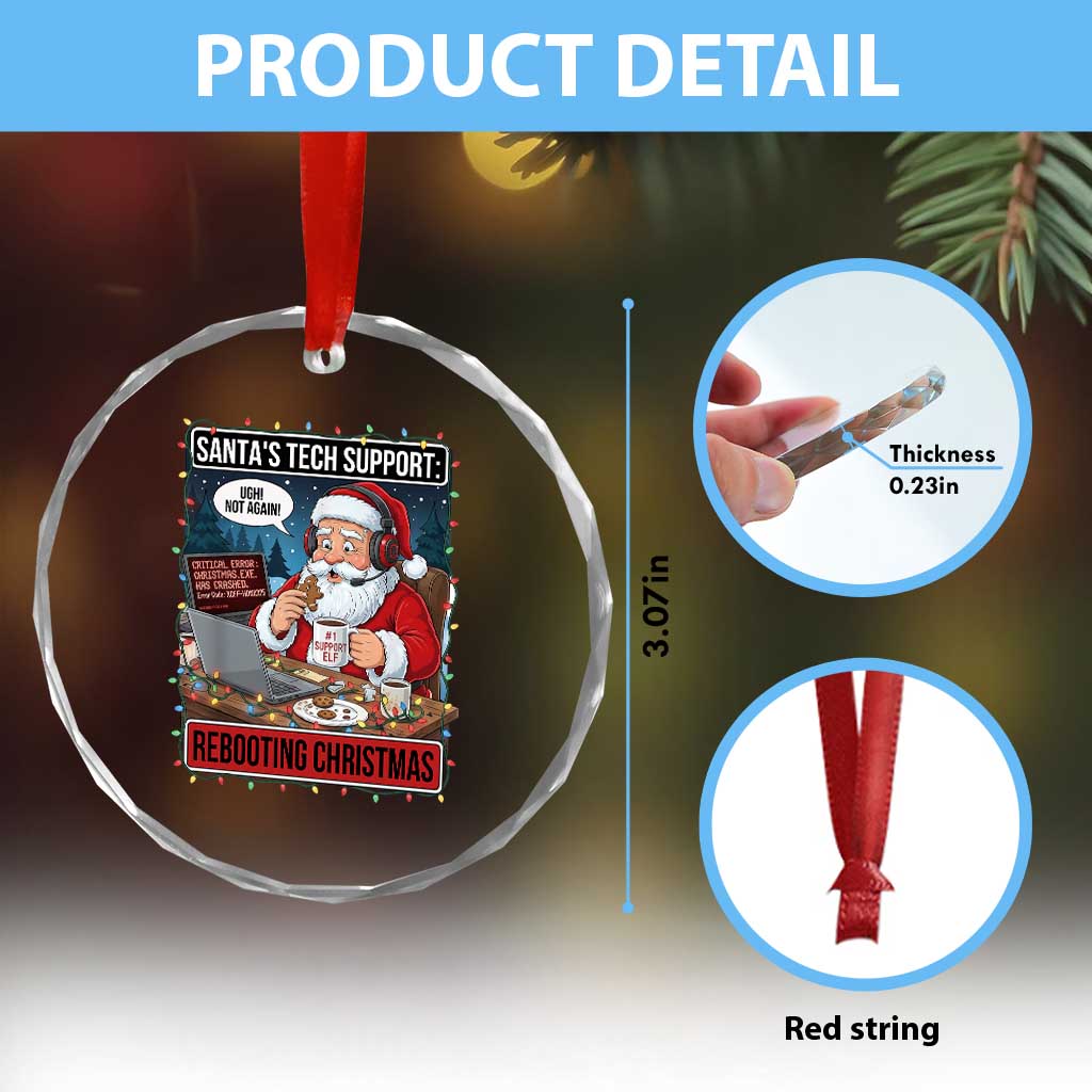 Funny Santa Tech Support Christmas Crystal Glass Ornament Rebooting Christmas Geek Humor Gift TS02 Print Your Wear