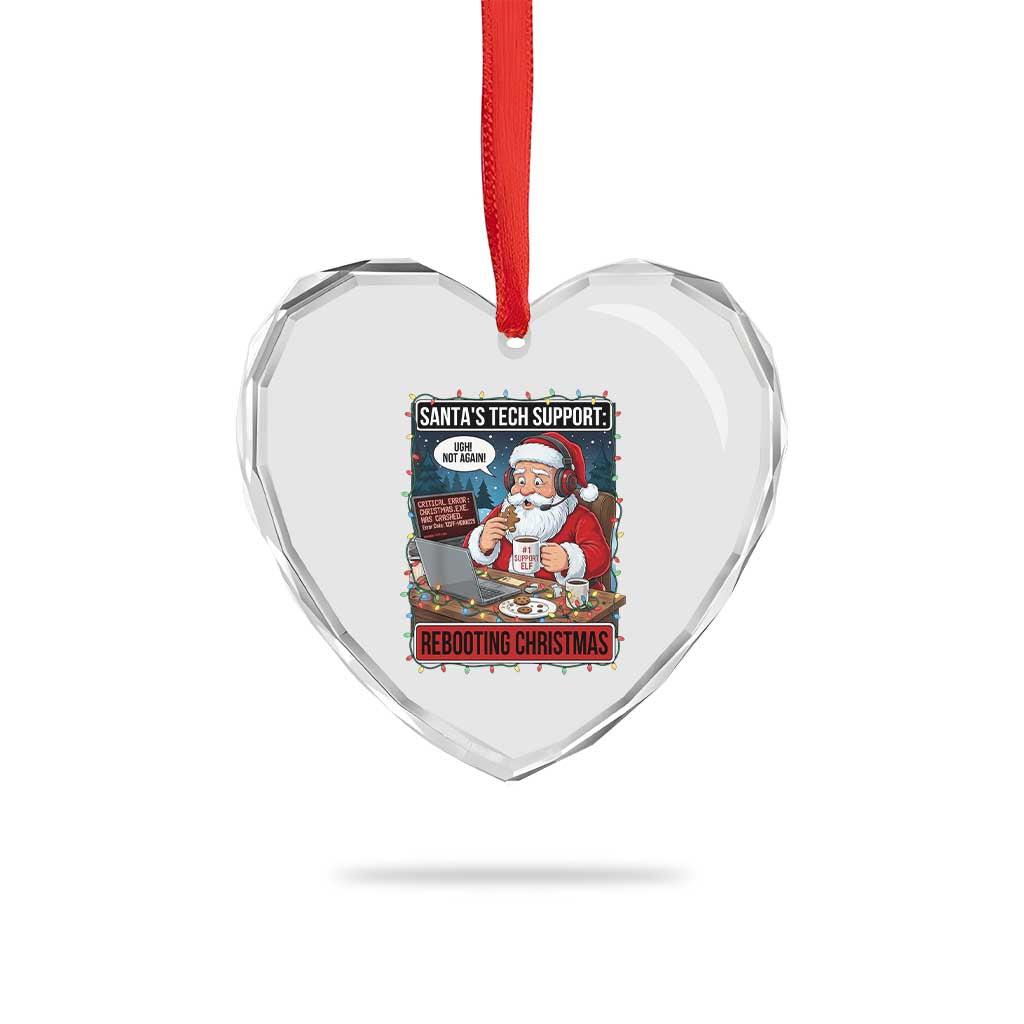 Funny Santa Tech Support Christmas Heart Crystal Glass Ornament Rebooting Christmas Geek Humor Gift TS02 Print Your Wear