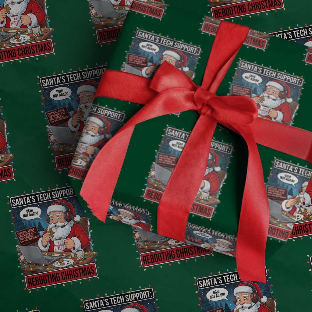 Funny Santa Tech Support Christmas Wrapping Paper Roll Rebooting Christmas Geek Humor Gift TS02 Green Print Your Wear