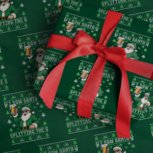 Funny Santa Ugly Christmas Wrapping Paper Roll Drinking Beer Splitting G Inappropriate Adult Humor TS10 Green Print Your Wear
