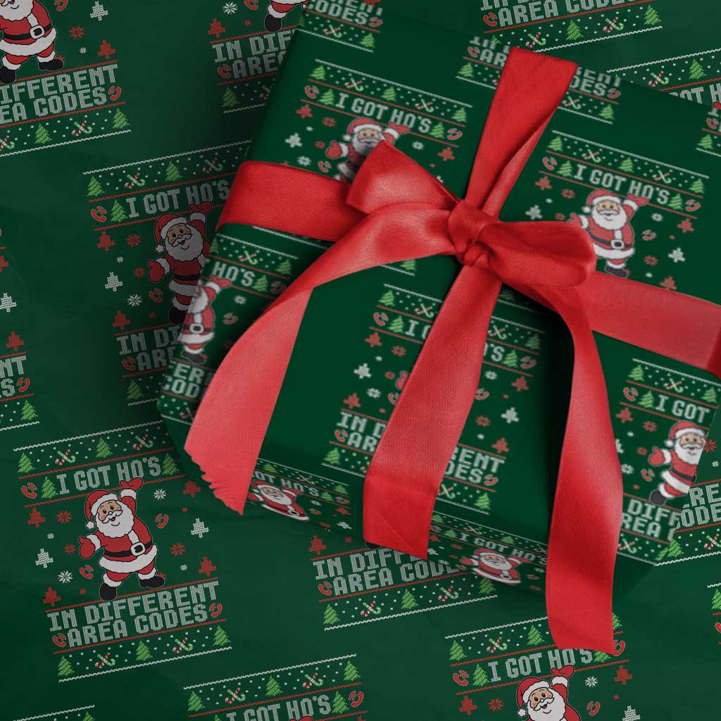 Funny Santa Ugly Christmas Wrapping Paper Roll I Got Hos in Different Area Codes TS10 Green Print Your Wear