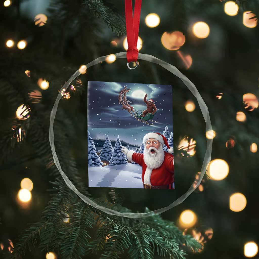 Funny Santa With Bigfoot Selfie Christmas Crystal Glass Ornament TS14 Print Your Wear