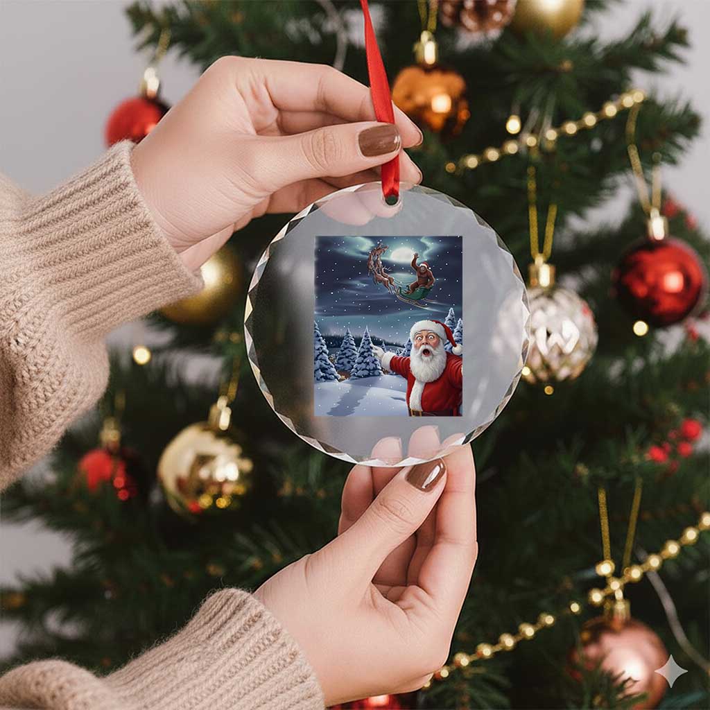 Funny Santa With Bigfoot Selfie Christmas Crystal Glass Ornament TS14 Print Your Wear