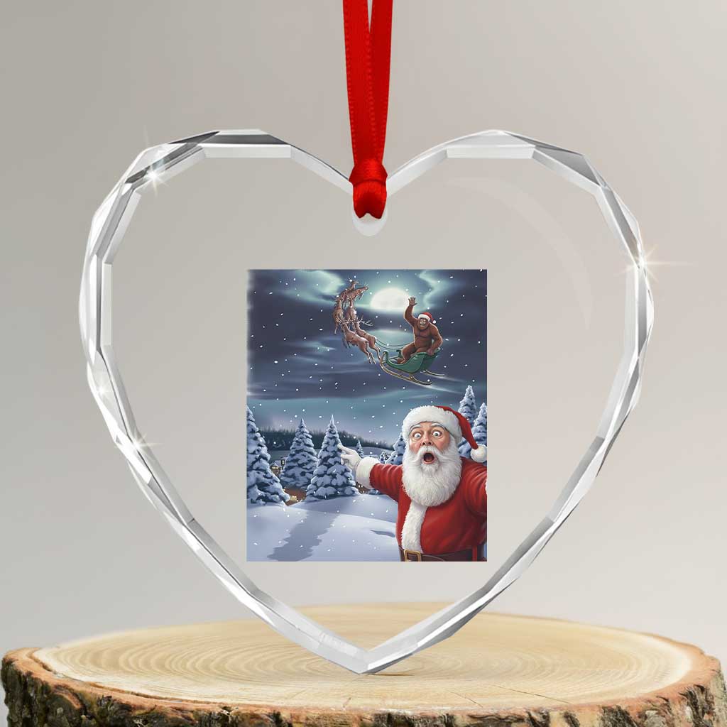 Funny Santa With Bigfoot Selfie Christmas Heart Crystal Glass Ornament TS14 Transparent Glass 3'' Heart Print Your Wear
