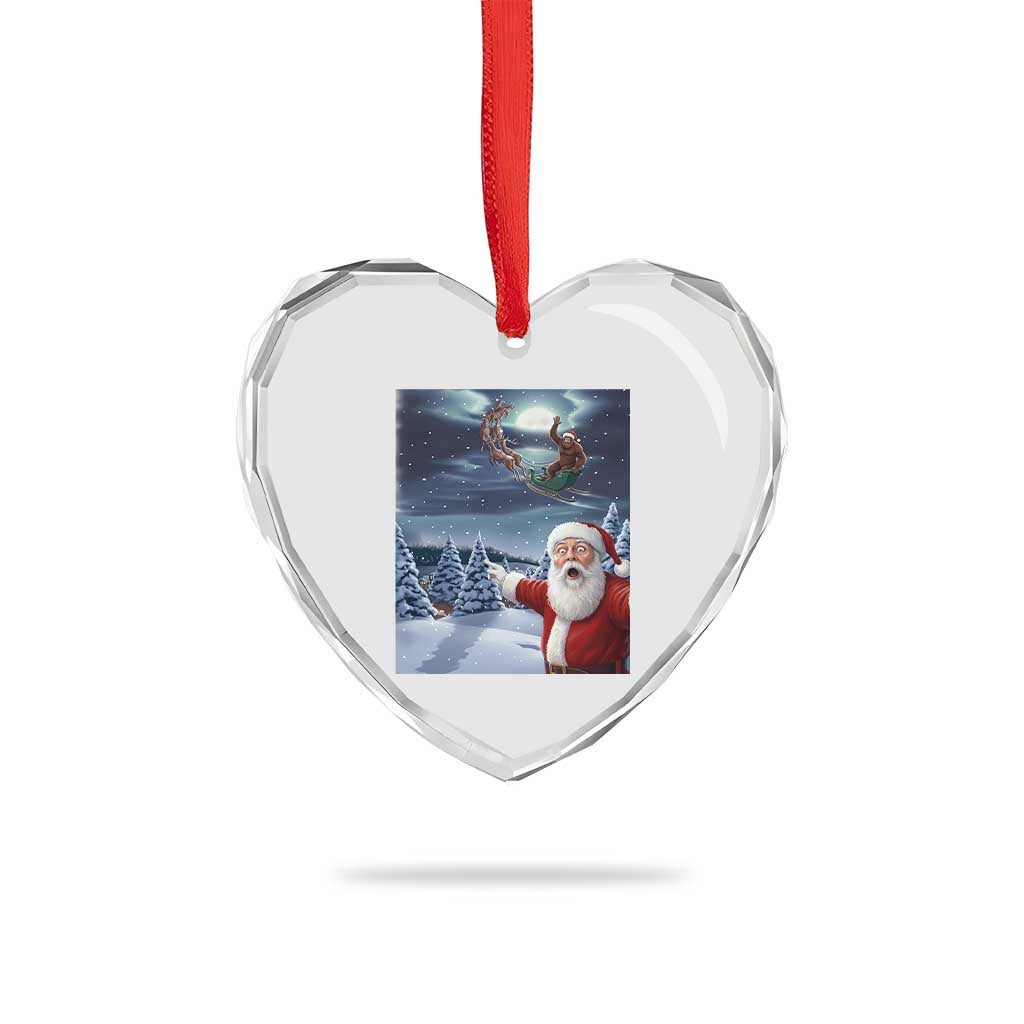 Funny Santa With Bigfoot Selfie Christmas Heart Crystal Glass Ornament TS14 Print Your Wear