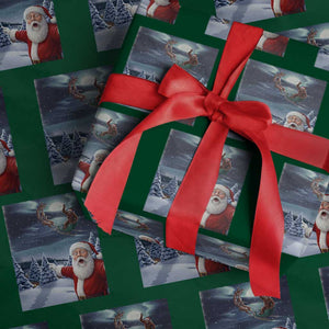 Funny Santa With Bigfoot Selfie Christmas Wrapping Paper Roll TS14 Green Print Your Wear
