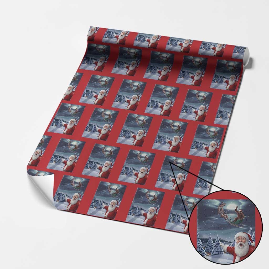 Funny Santa With Bigfoot Selfie Christmas Wrapping Paper Roll TS14 Red Print Your Wear