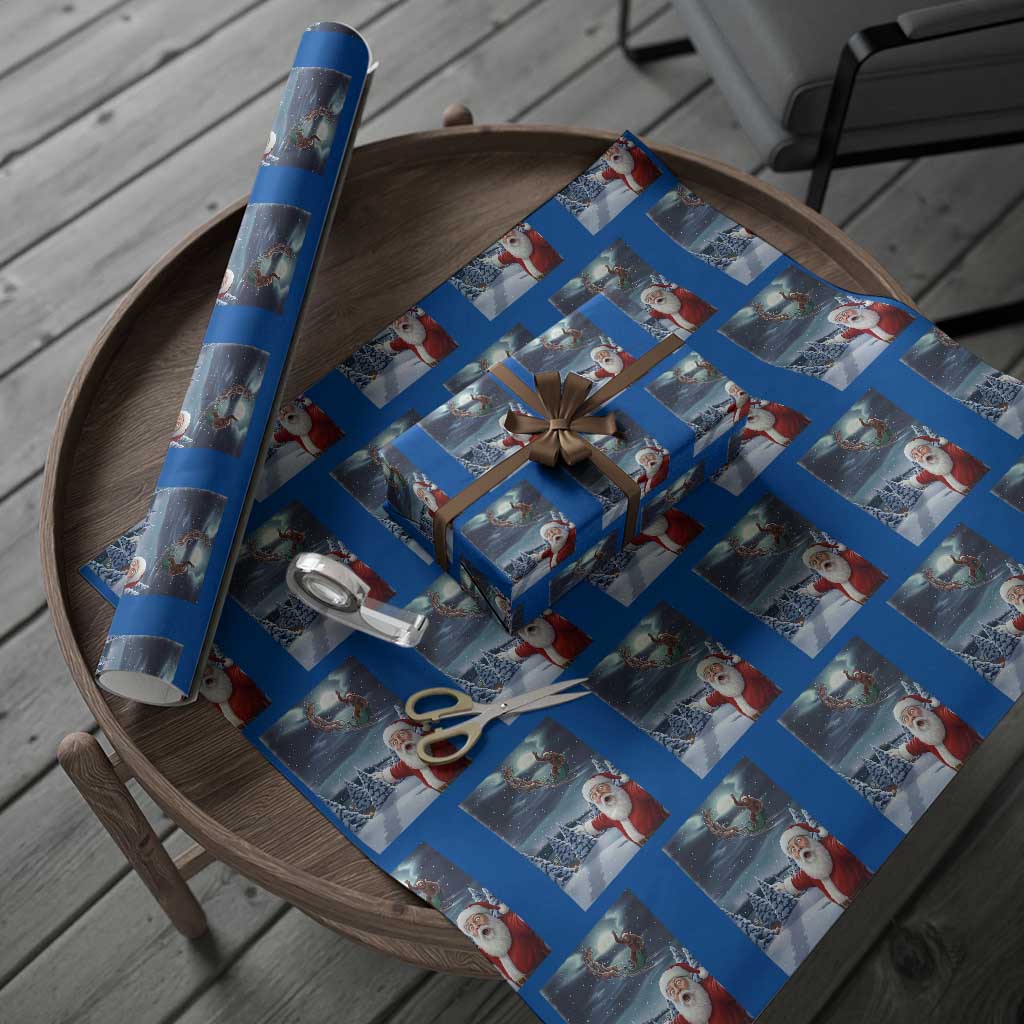 Funny Santa With Bigfoot Selfie Christmas Wrapping Paper Roll TS14 Blue Print Your Wear