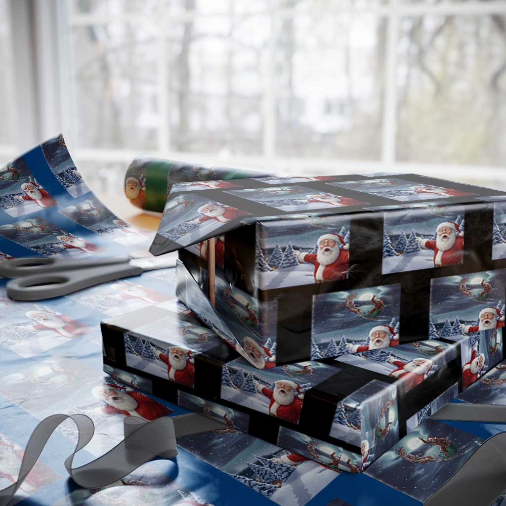 Funny Santa With Bigfoot Selfie Christmas Wrapping Paper Roll TS14 Black Print Your Wear
