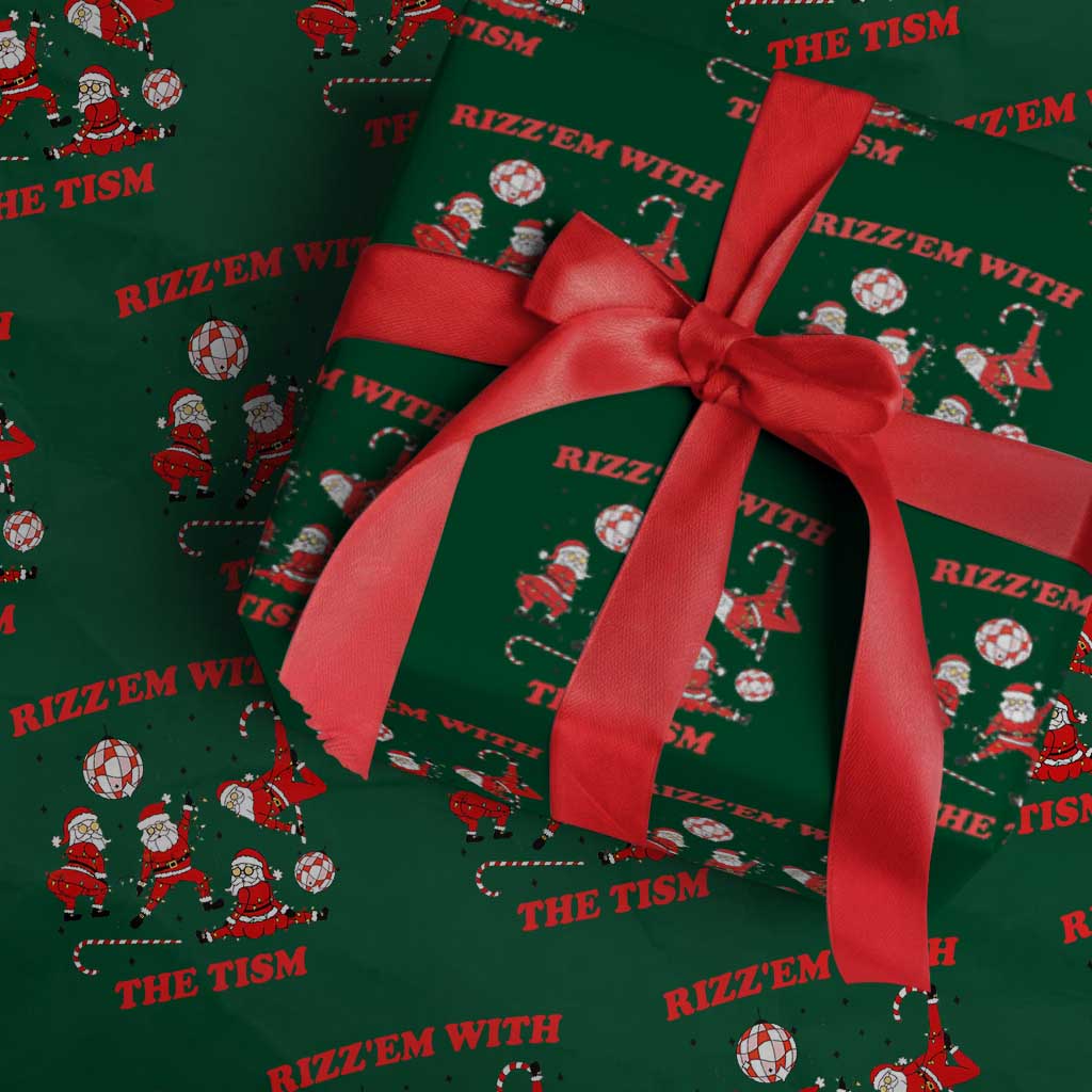 Funny Santa Xmas Wrapping Paper Roll Rizz Em With The Tism TS14 Green Print Your Wear