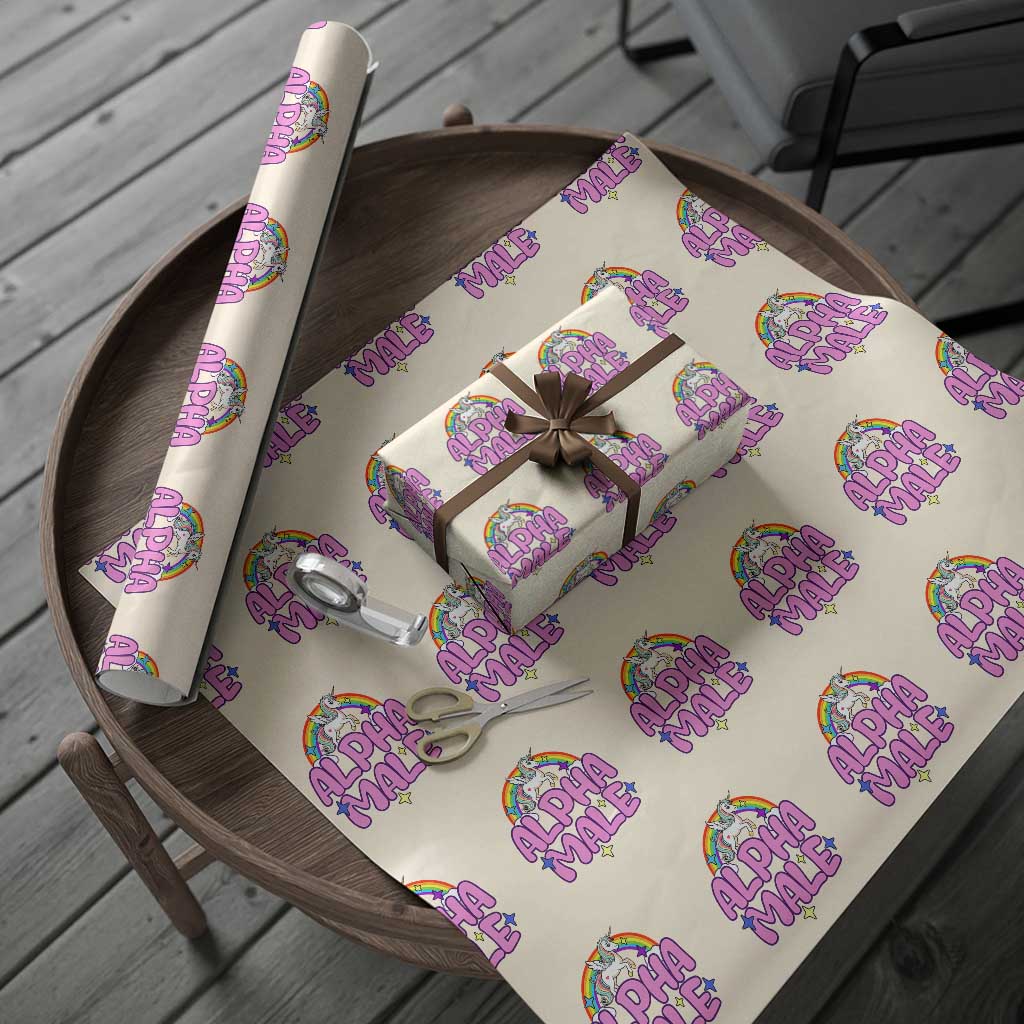Funny Sarcastic Alpha Male Wrapping Paper Roll Unicorn Sarcastic Ironic Weird Y2K Humor TS02 Beige Print Your Wear