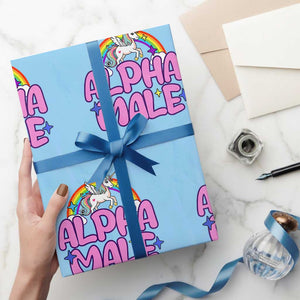 Funny Sarcastic Alpha Male Wrapping Paper Roll Unicorn Sarcastic Ironic Weird Y2K Humor TS02 Light Blue Print Your Wear