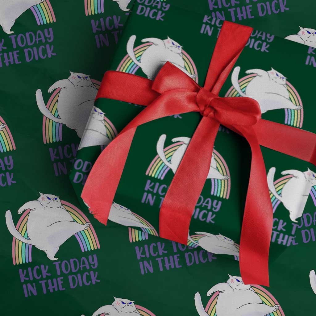 Funny Sarcastic Cat Wrapping Paper Roll Kick Today In The Dick Pastel Rainbow TS02 Green Print Your Wear