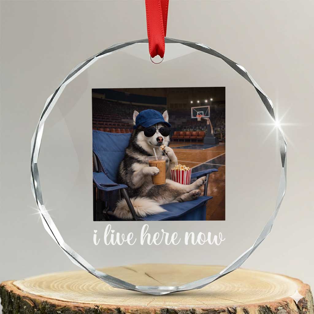 Funny Sarcastic Husky Basketball Crystal Glass Ornament I Live Here Now TS12 Transparent Glass 3'' Circle Print Your Wear