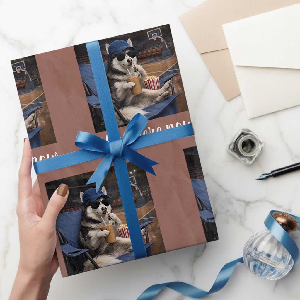 Funny Sarcastic Husky Basketball Wrapping Paper Roll I Live Here Now TS12 Mocha Print Your Wear