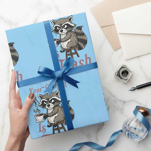 Funny Sarcastic Raccoon Coffee Lover Wrapping Paper Roll Your Opinion Is Trash Gift TS12 Light Blue Print Your Wear
