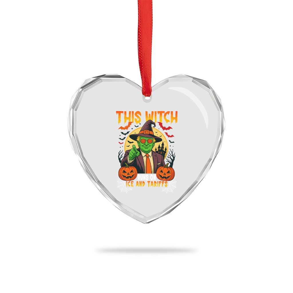 Funny Sarcastic Trump Witch Heart Crystal Glass Ornament This Witch Runs On Ice and Tariffs Political Satire TS02 Print Your Wear