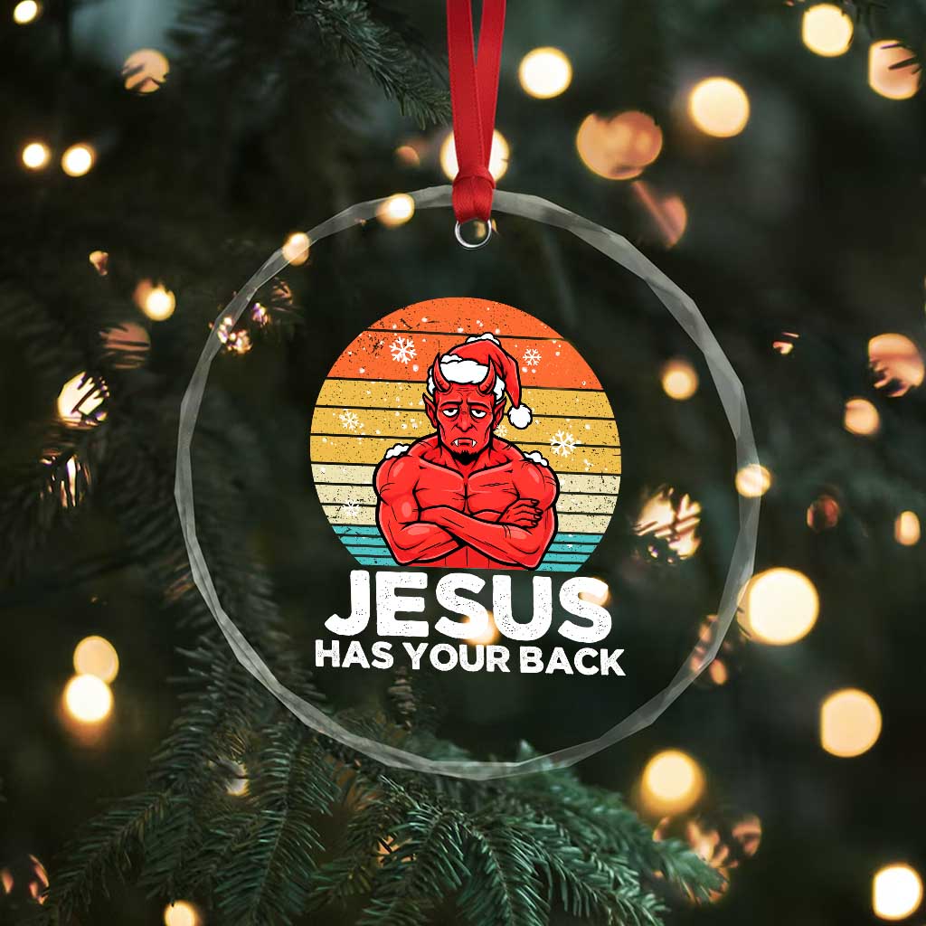 Funny Satan Christmas Crystal Glass Ornament Jesus Has Your Back TS14 Print Your Wear