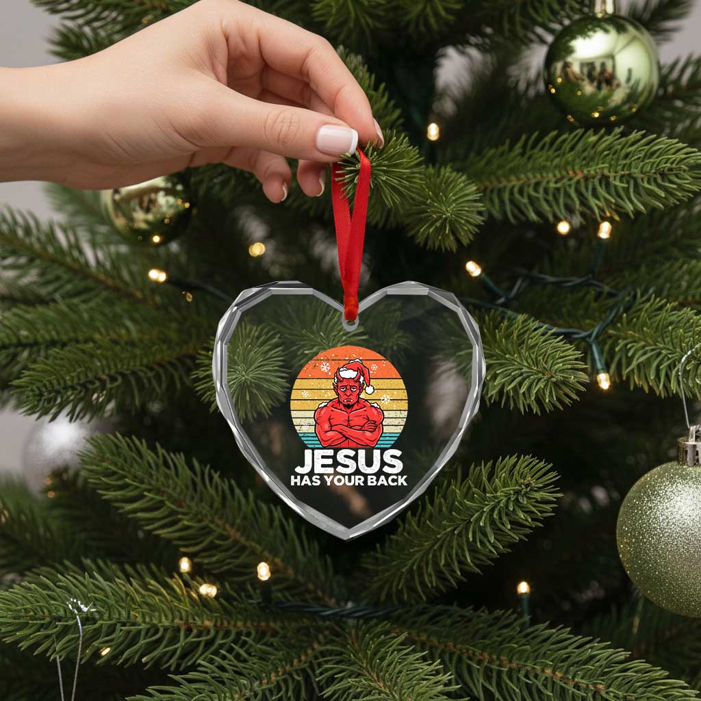 Funny Satan Christmas Heart Crystal Glass Ornament Jesus Has Your Back TS14 Print Your Wear