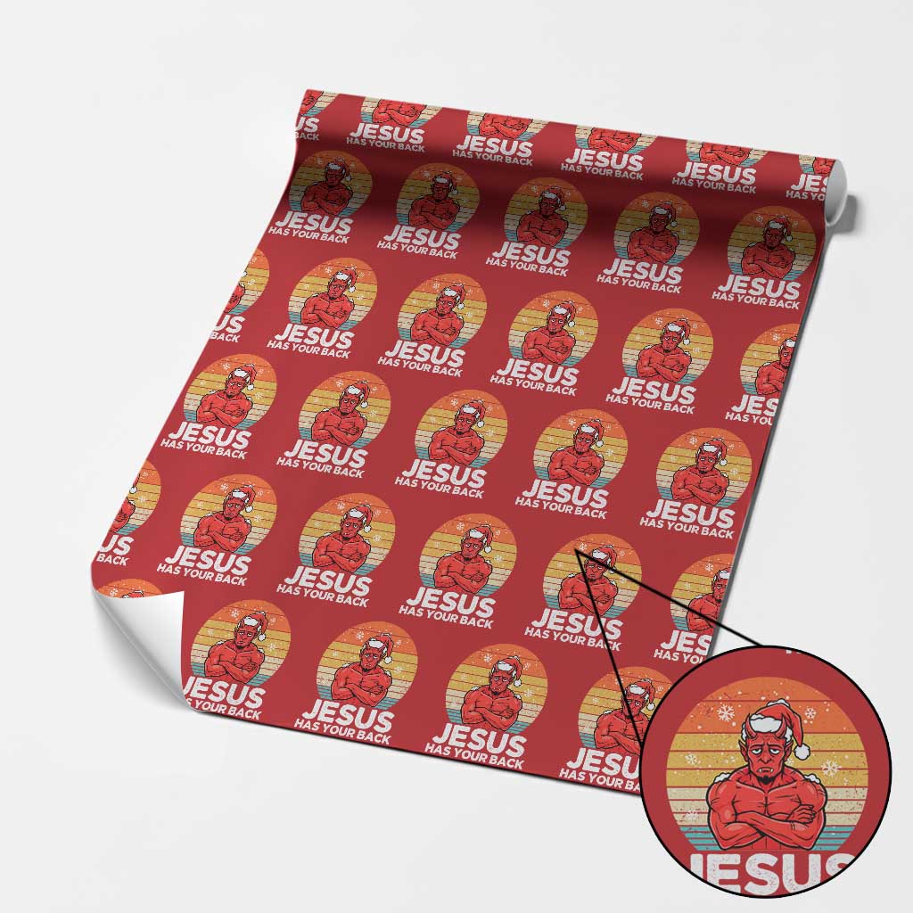 Funny Satan Christmas Wrapping Paper Roll Jesus Has Your Back TS14 Red Print Your Wear