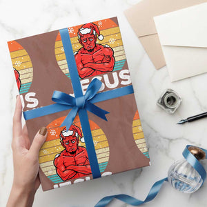 Funny Satan Christmas Wrapping Paper Roll Jesus Has Your Back TS14 Mocha Print Your Wear