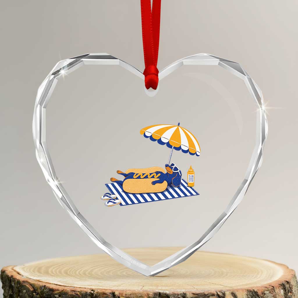 Funny Sausage Dog Heart Crystal Glass Ornament Retro Summer Hot Dog Graphic Dachshund Dog Lover Gift