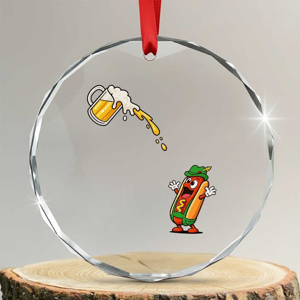 Funny Sausage Waiting For Beer Crystal Glass Ornament Oktoberfest Gift TS12 Transparent Glass 3'' Circle Print Your Wear