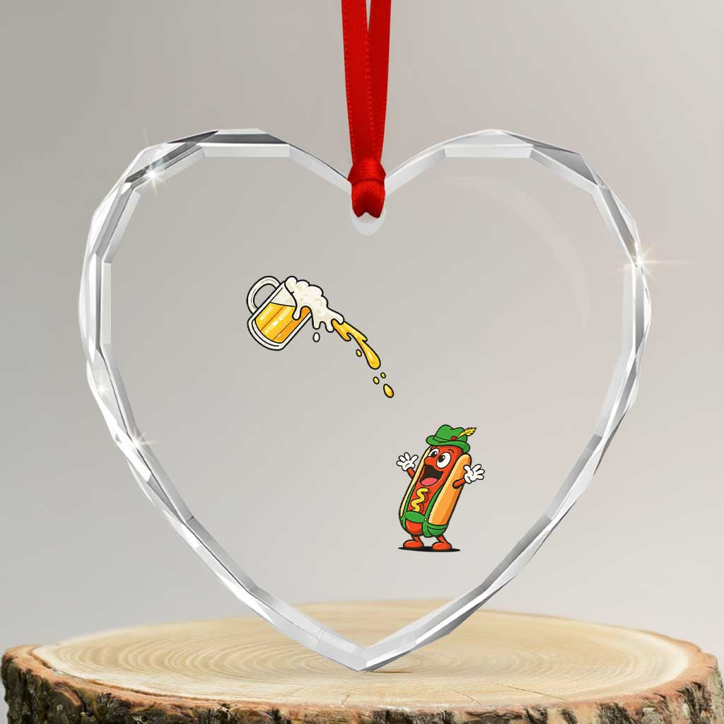 Funny Sausage Waiting For Beer Heart Crystal Glass Ornament Oktoberfest Gift