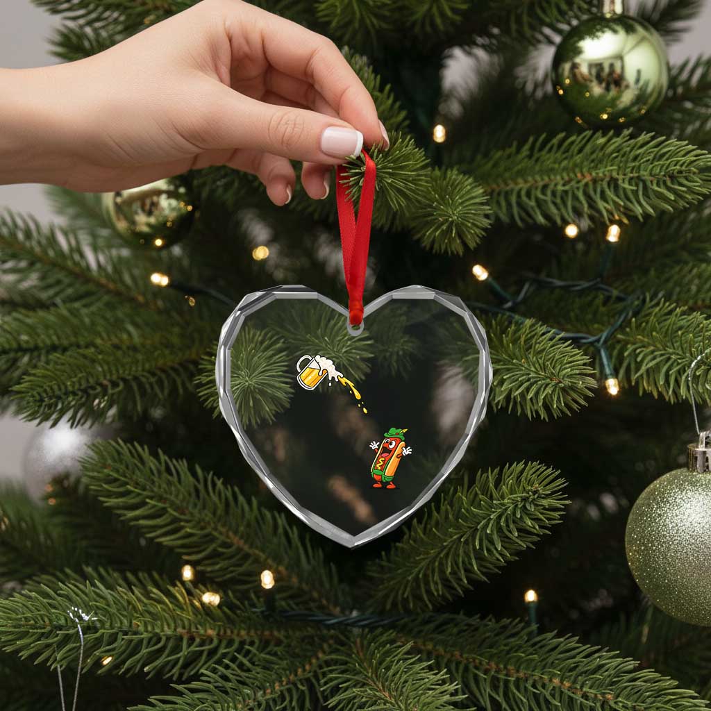Funny Sausage Waiting For Beer Heart Crystal Glass Ornament Oktoberfest Gift
