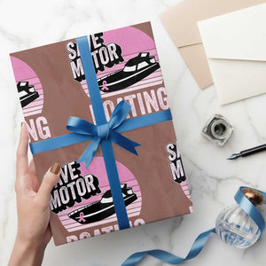 Funny Save Motor Boating Wrapping Paper Roll Breast Cancer Pink Ribbon TS11 Mocha Print Your Wear