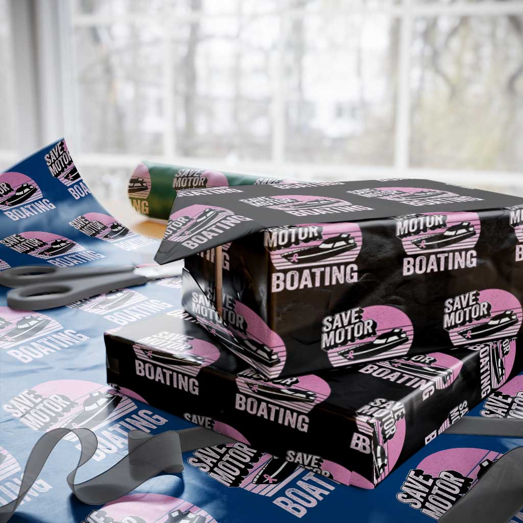 Funny Save Motor Boating Wrapping Paper Roll Breast Cancer Pink Ribbon TS11 Black Print Your Wear