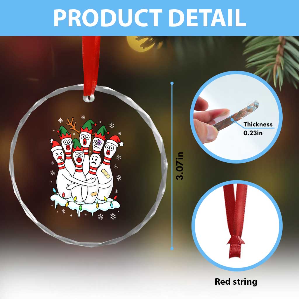 Funny Scared Cartoon Christmas Bowling Pins Crystal Glass Ornament TS11 Print Your Wear