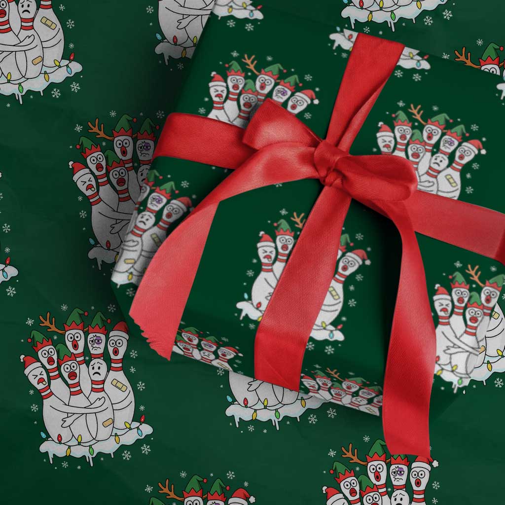 Funny Scared Cartoon Christmas Bowling Pins Wrapping Paper Roll TS11 Green Print Your Wear
