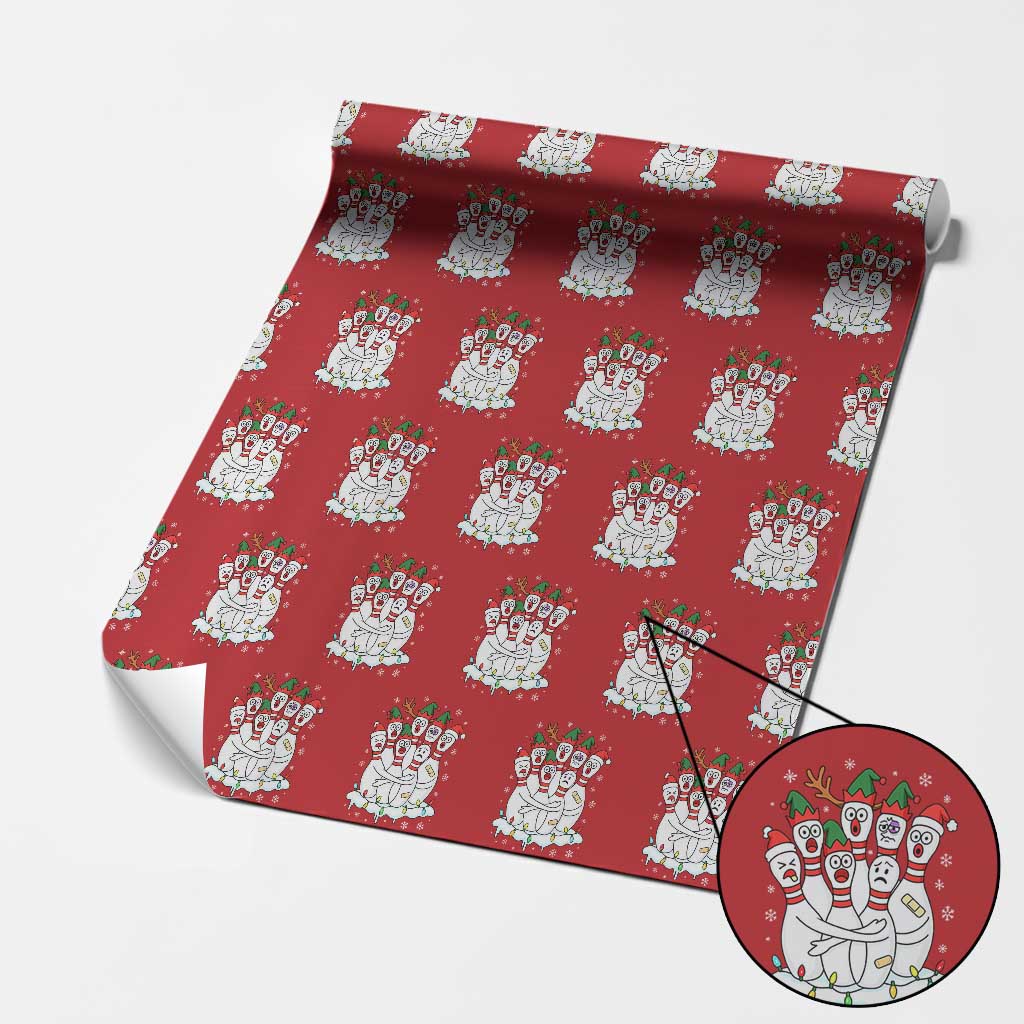 Funny Scared Cartoon Christmas Bowling Pins Wrapping Paper Roll TS11 Red Print Your Wear