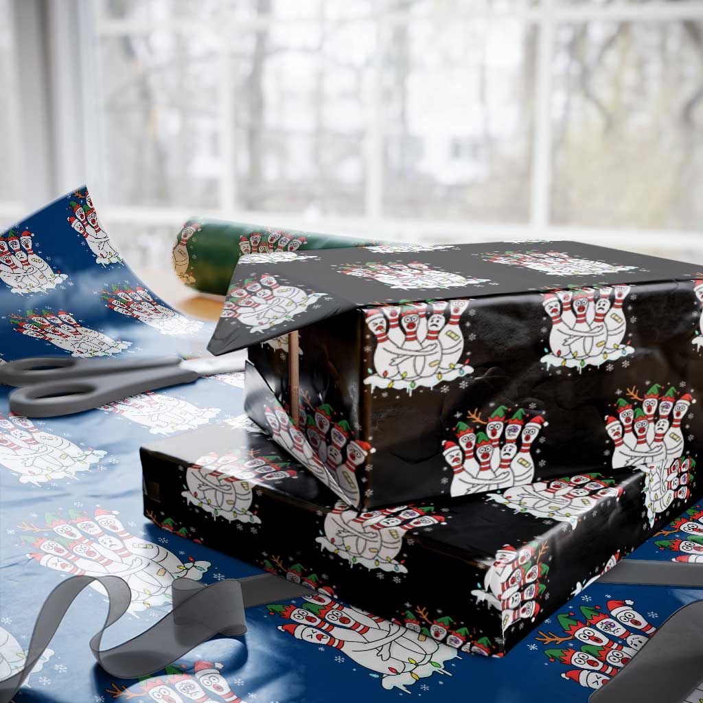 Funny Scared Cartoon Christmas Bowling Pins Wrapping Paper Roll TS11 Black Print Your Wear