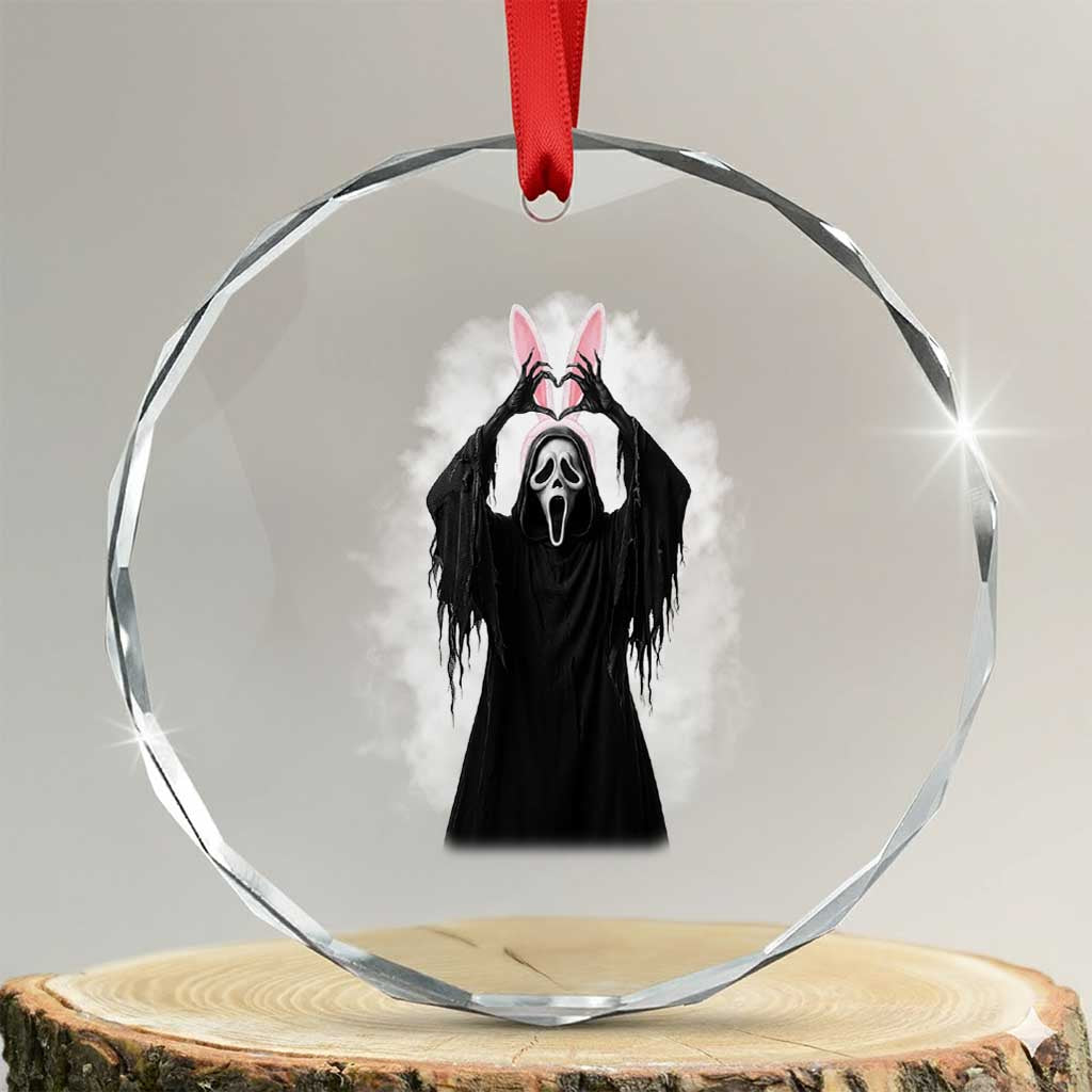 Funny Scary Bunny Face Ghost Heart Hand Sign Easter Day Crystal Glass Ornament TS11 Transparent Glass 3'' Circle Print Your Wear